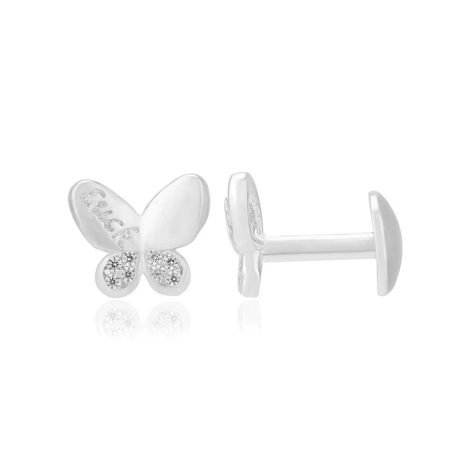 925 Rhodium Sterling Silver Lucky Printed Butterfly Earrings For Women