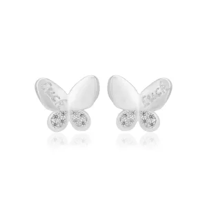 925 Rhodium Sterling Silver Lucky Printed Butterfly Earrings For Women