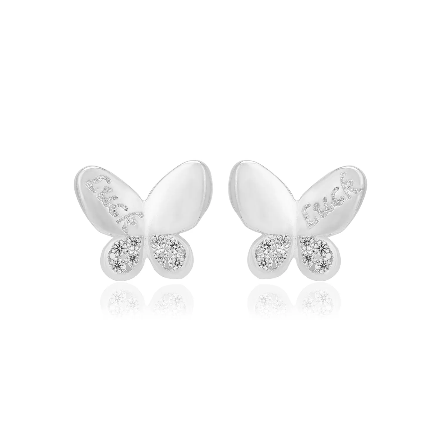 925 Rhodium Sterling Silver Lucky Printed Butterfly Earrings For Women
