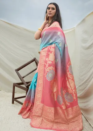 Alluring Blue And Pink Gorgeous Shaded Woven Banarasi Saree