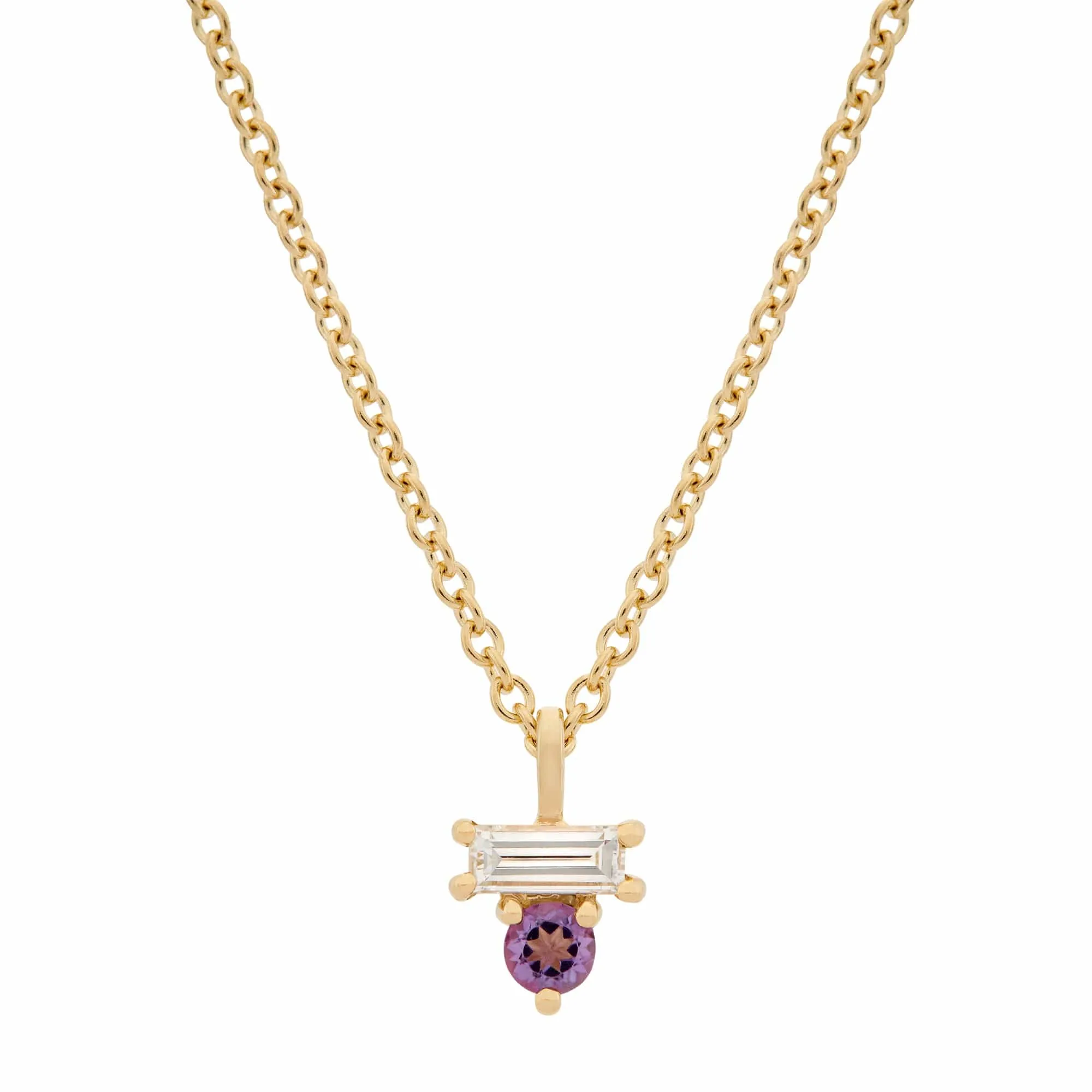 Amethyst & Diamond Baguette Necklace