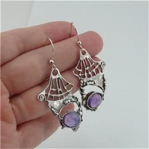 Amethyst Earrings Drop Dangle 925 Sterling Silver Handmade Hadar Designers (H)