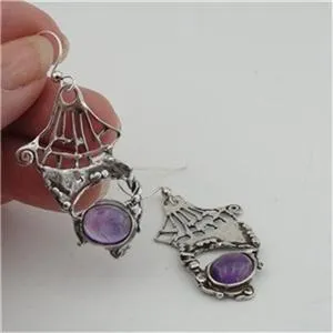 Amethyst Earrings Drop Dangle 925 Sterling Silver Handmade Hadar Designers (H)
