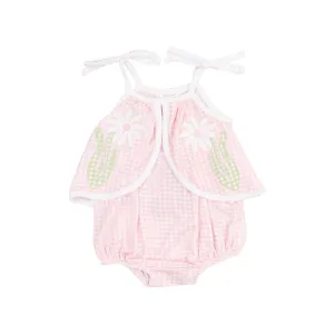 Angel Dear || Mini Gingham - Pink Swing Front Sunsuit with Applique