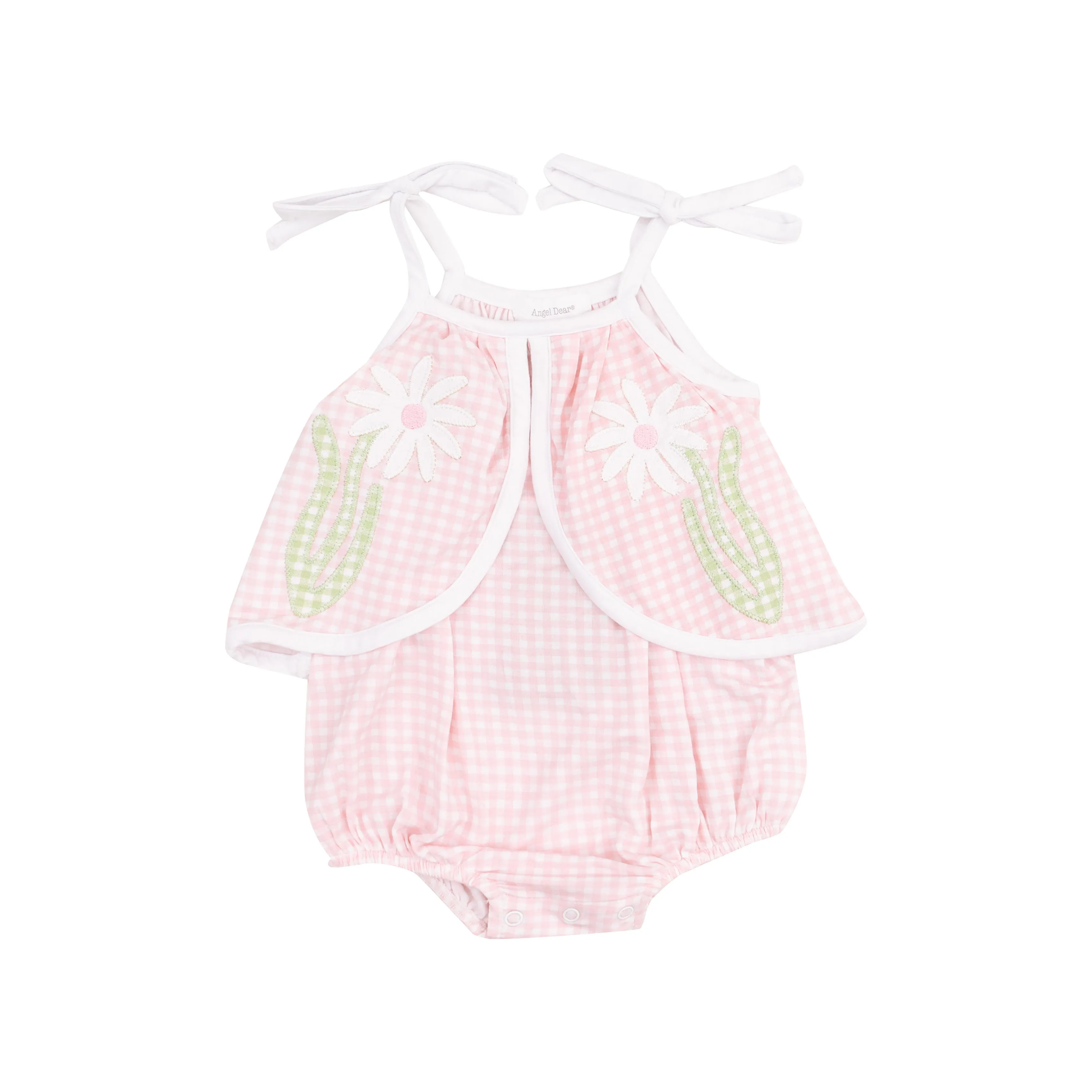 Angel Dear || Mini Gingham - Pink Swing Front Sunsuit with Applique