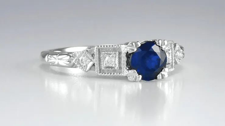 Antique 1920's Style Sapphire and Diamond Art Deco Engagement Ring in Platinum