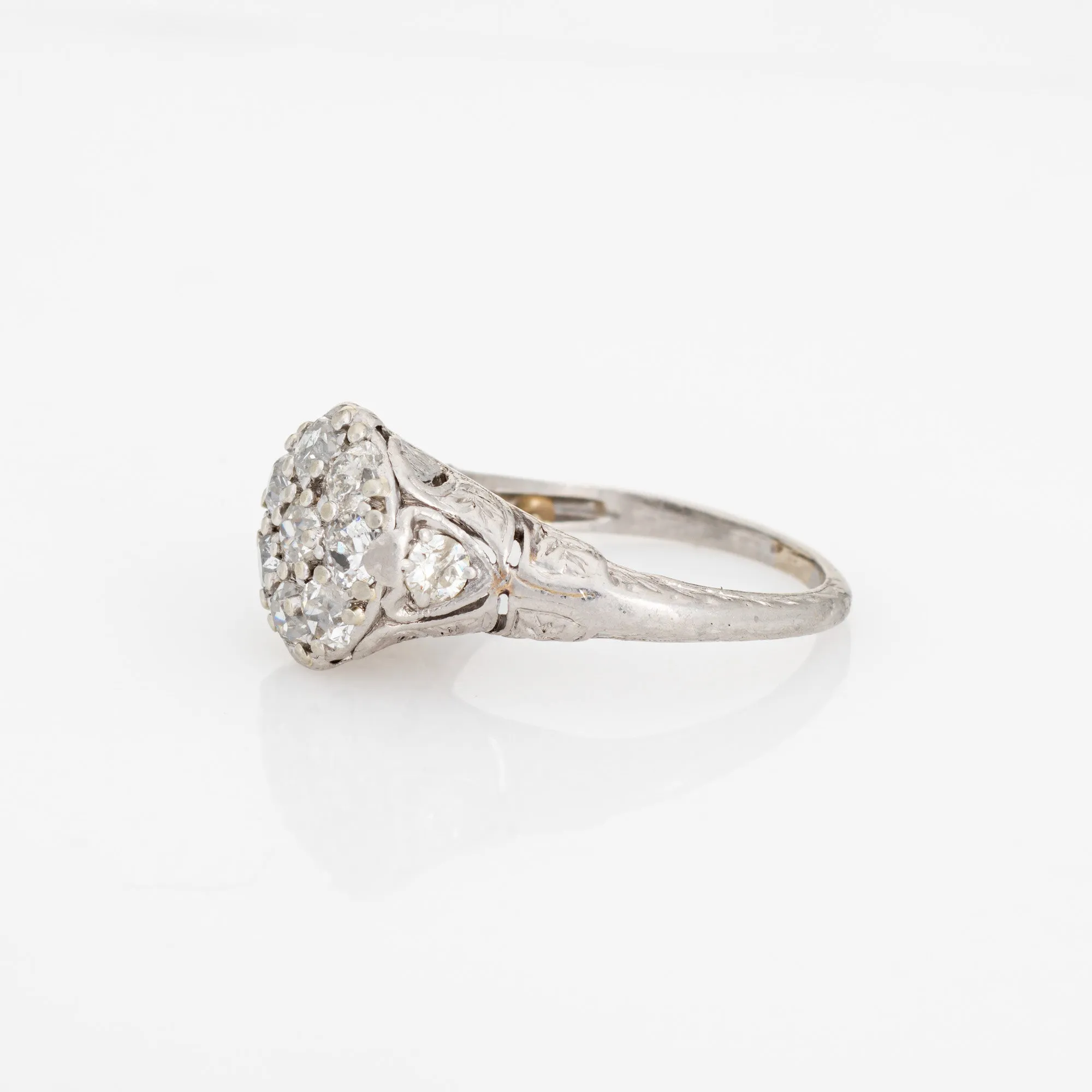 Antique Edwardian Diamond Cluster Ring Platinum Sz 4.75 Round Cocktail Jewelry