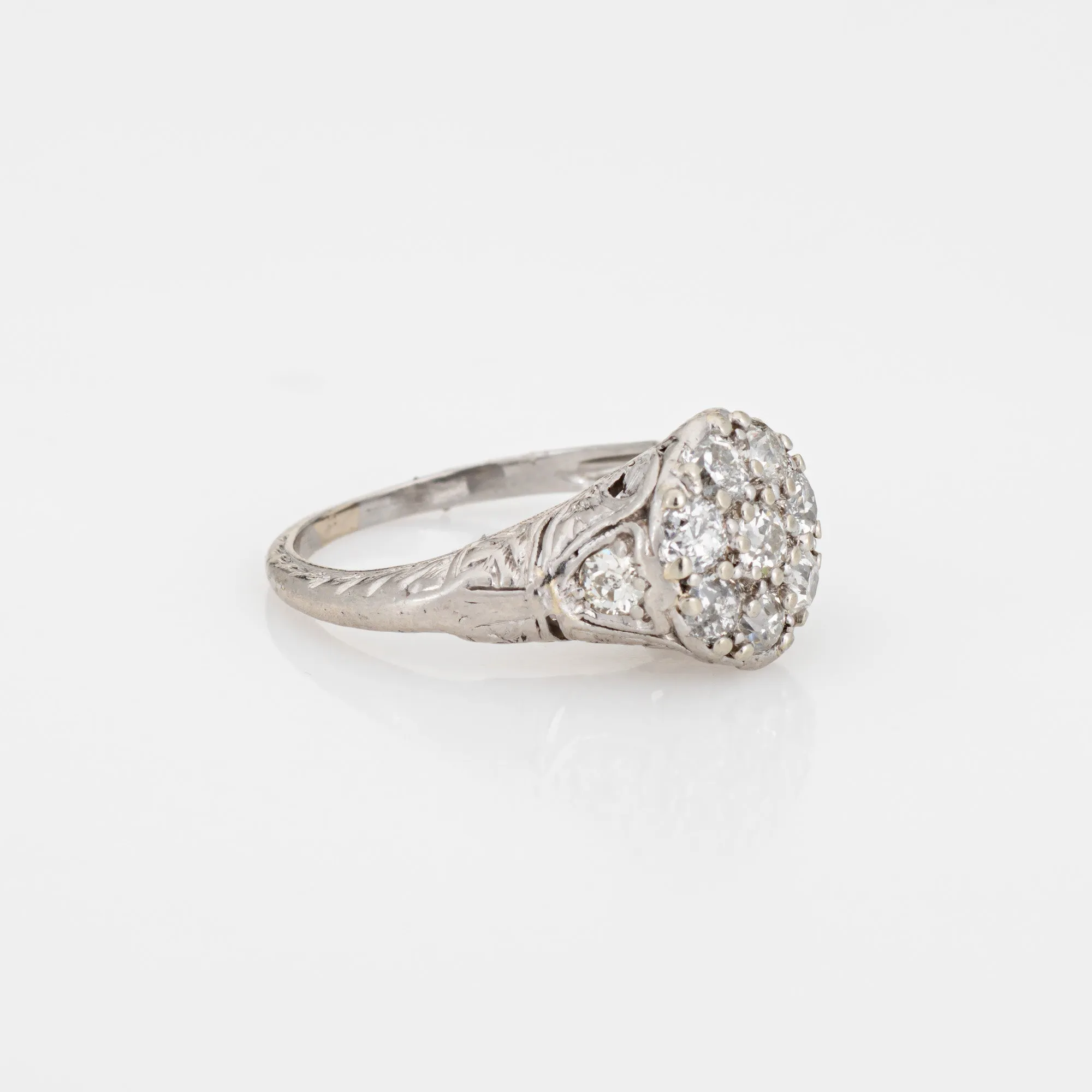 Antique Edwardian Diamond Cluster Ring Platinum Sz 4.75 Round Cocktail Jewelry