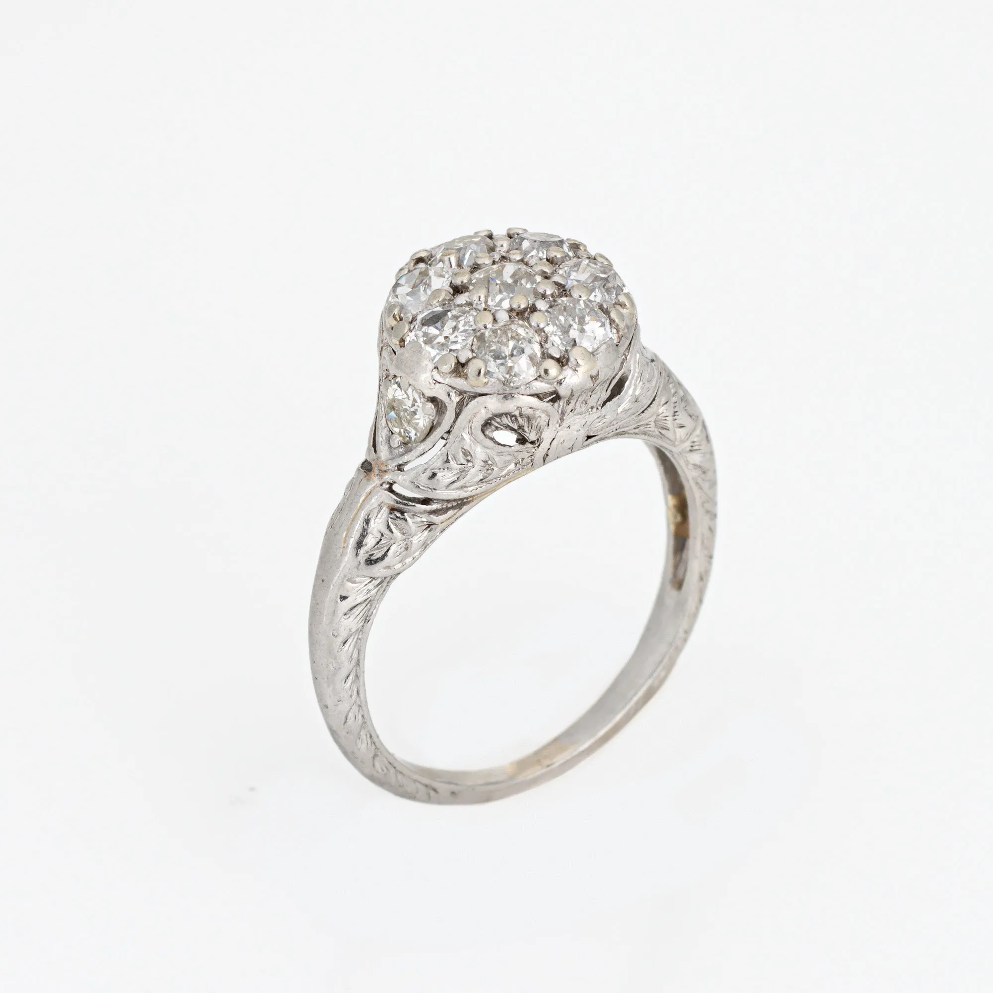 Antique Edwardian Diamond Cluster Ring Platinum Sz 4.75 Round Cocktail Jewelry