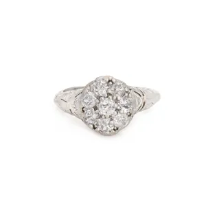 Antique Edwardian Diamond Cluster Ring Platinum Sz 4.75 Round Cocktail Jewelry