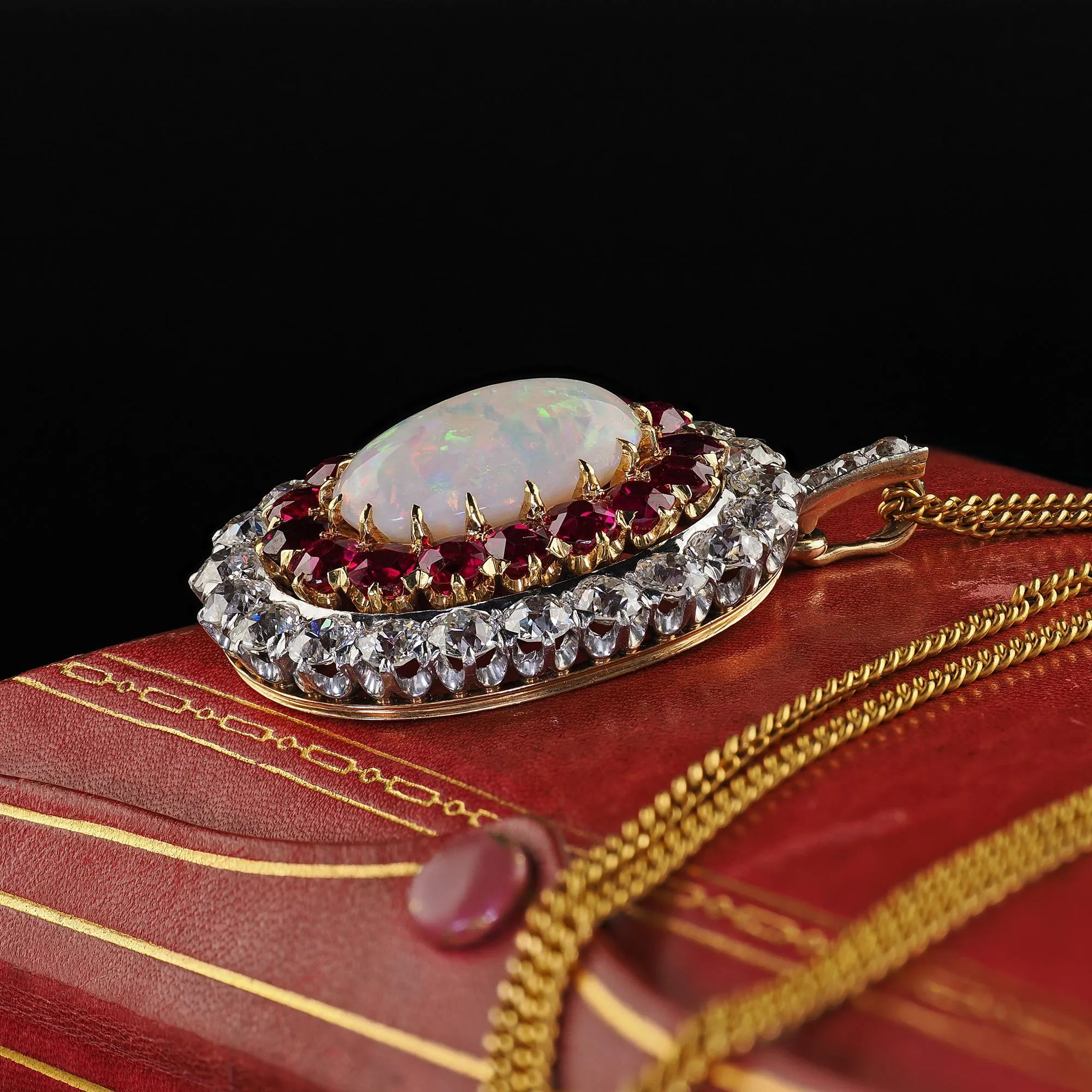 Antique Edwardian Kirkpatrick Co 18K Gold Platinum Opal Diamond Ruby Pin Pendant