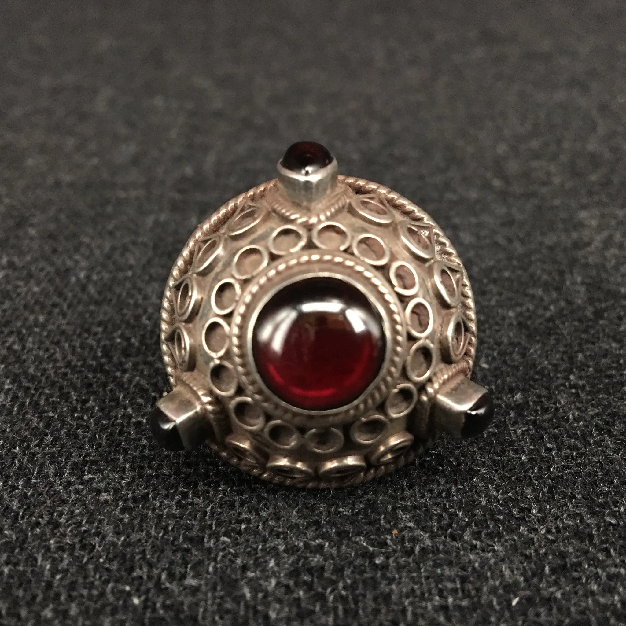 Antique Himalayan Garnet and Silver Ring