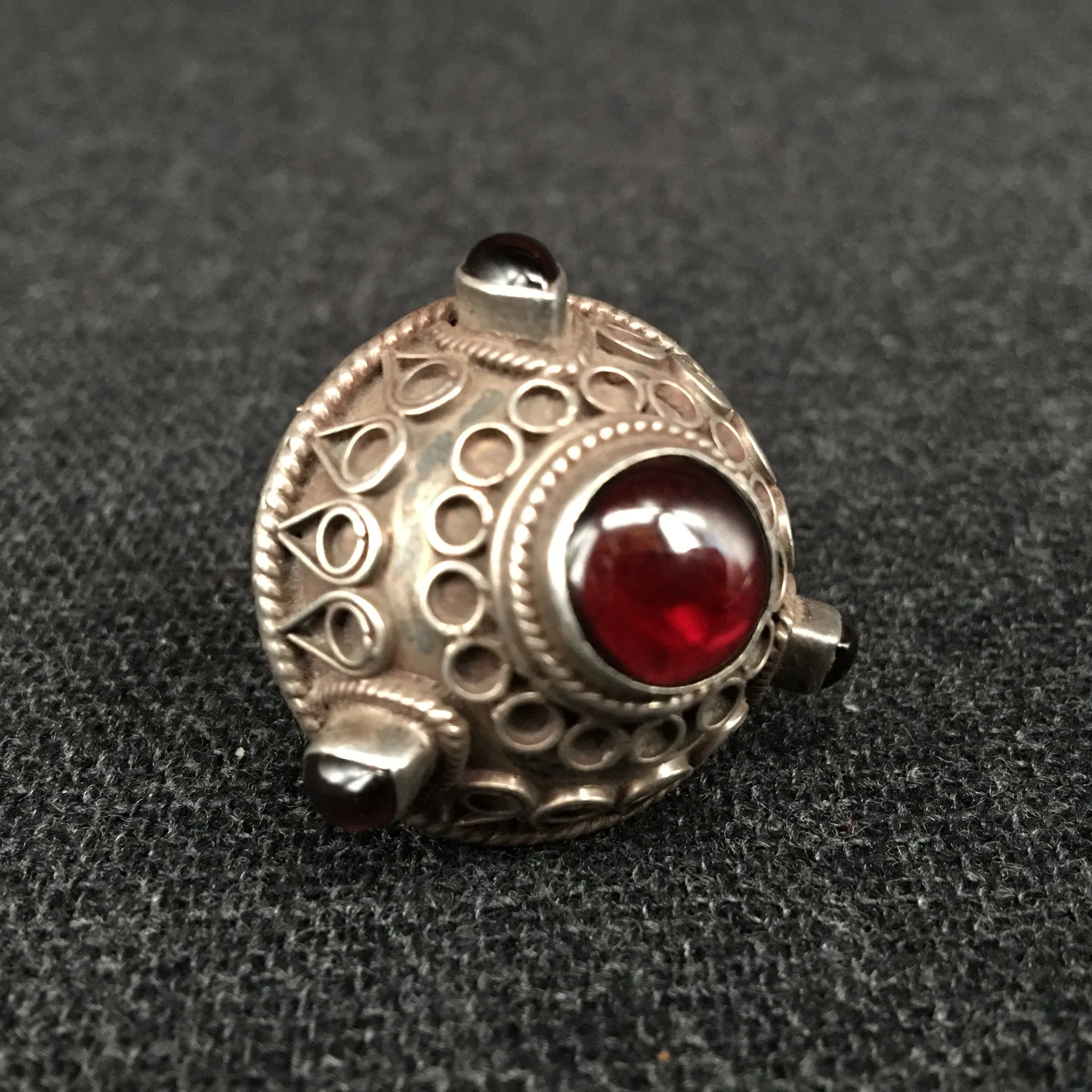 Antique Himalayan Garnet and Silver Ring