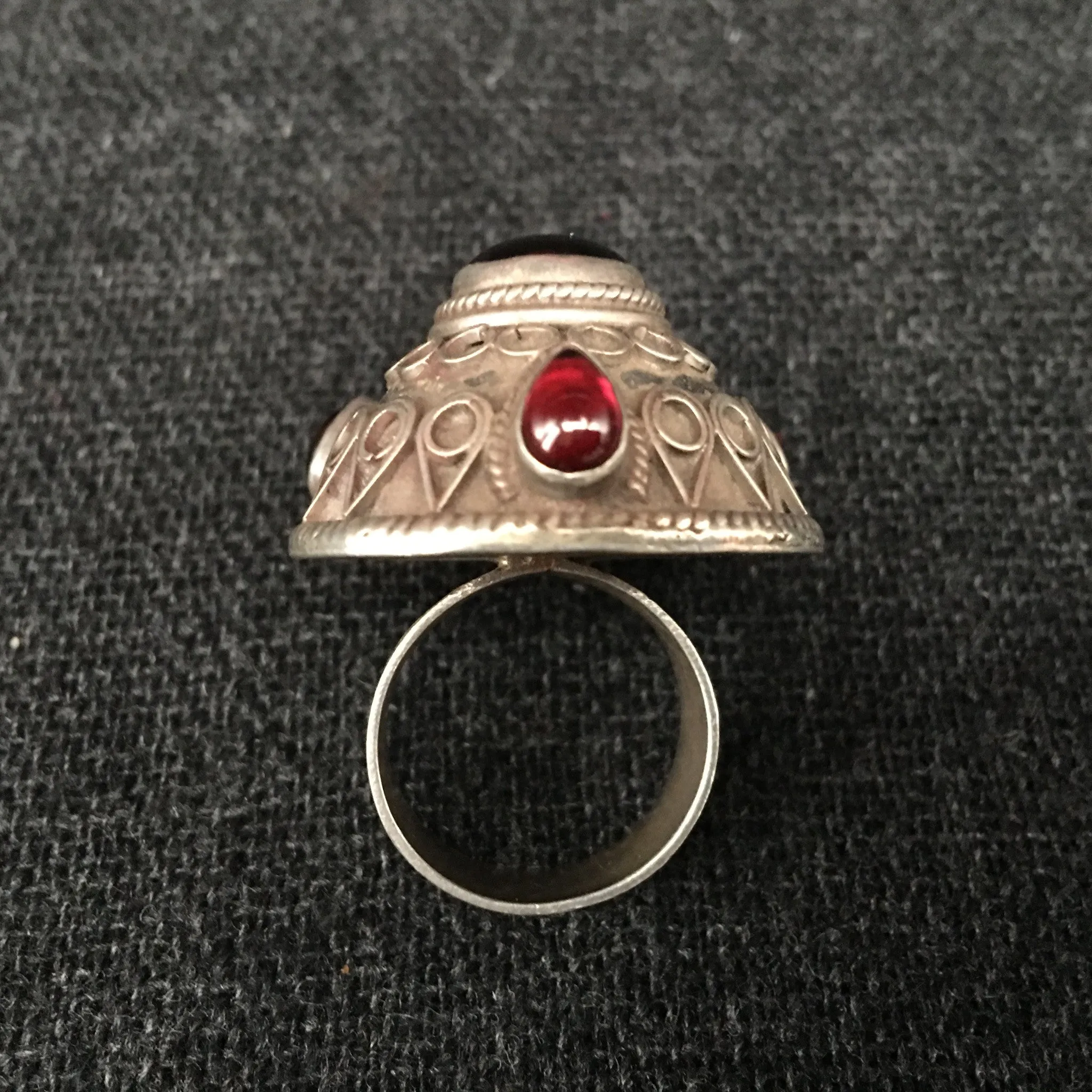 Antique Himalayan Garnet and Silver Ring