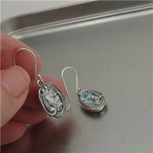 Antique Roman Glass Earrings 925 Sterling Silver Handmade Hadar Designers (as