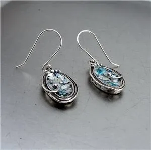 Antique Roman Glass Earrings 925 Sterling Silver Handmade Hadar Designers (as