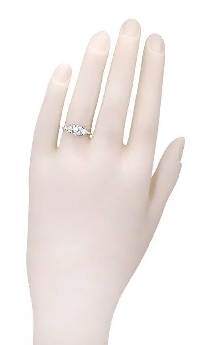 Art Deco Filigree Petite Diamond Ring in 14 Karat White Gold