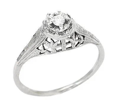 Art Deco Filigree Petite Diamond Ring in 14 Karat White Gold