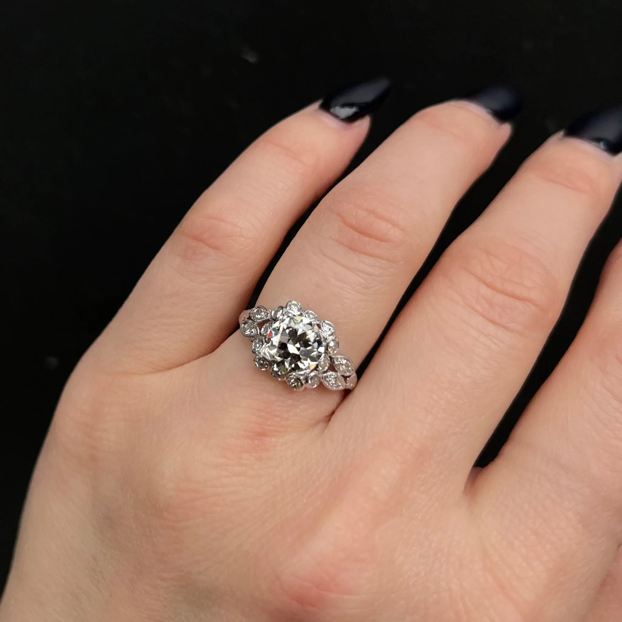 Art Deco Platinum 1.68 Carat Old European Cut Diamond Engagement Ring