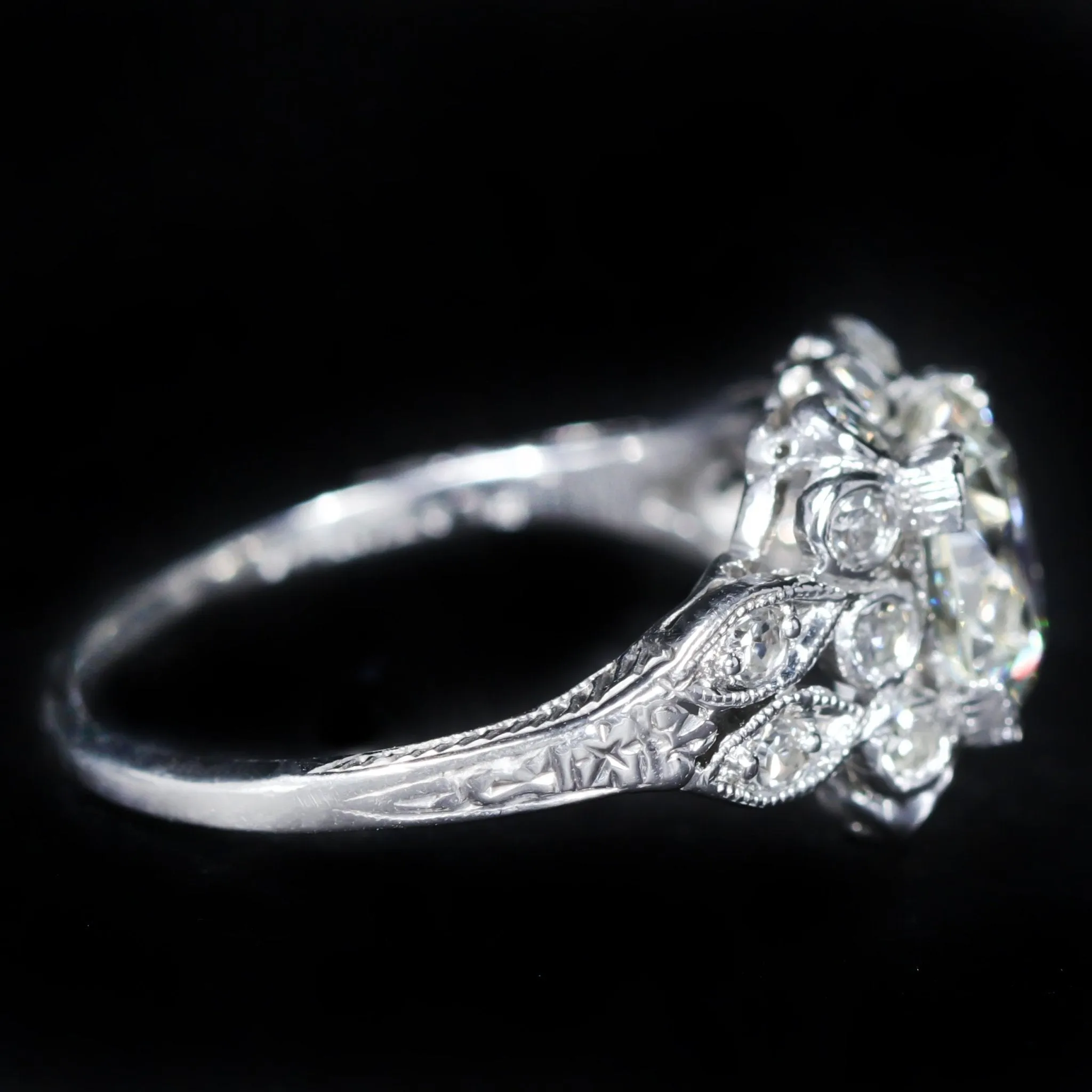 Art Deco Platinum 1.68 Carat Old European Cut Diamond Engagement Ring