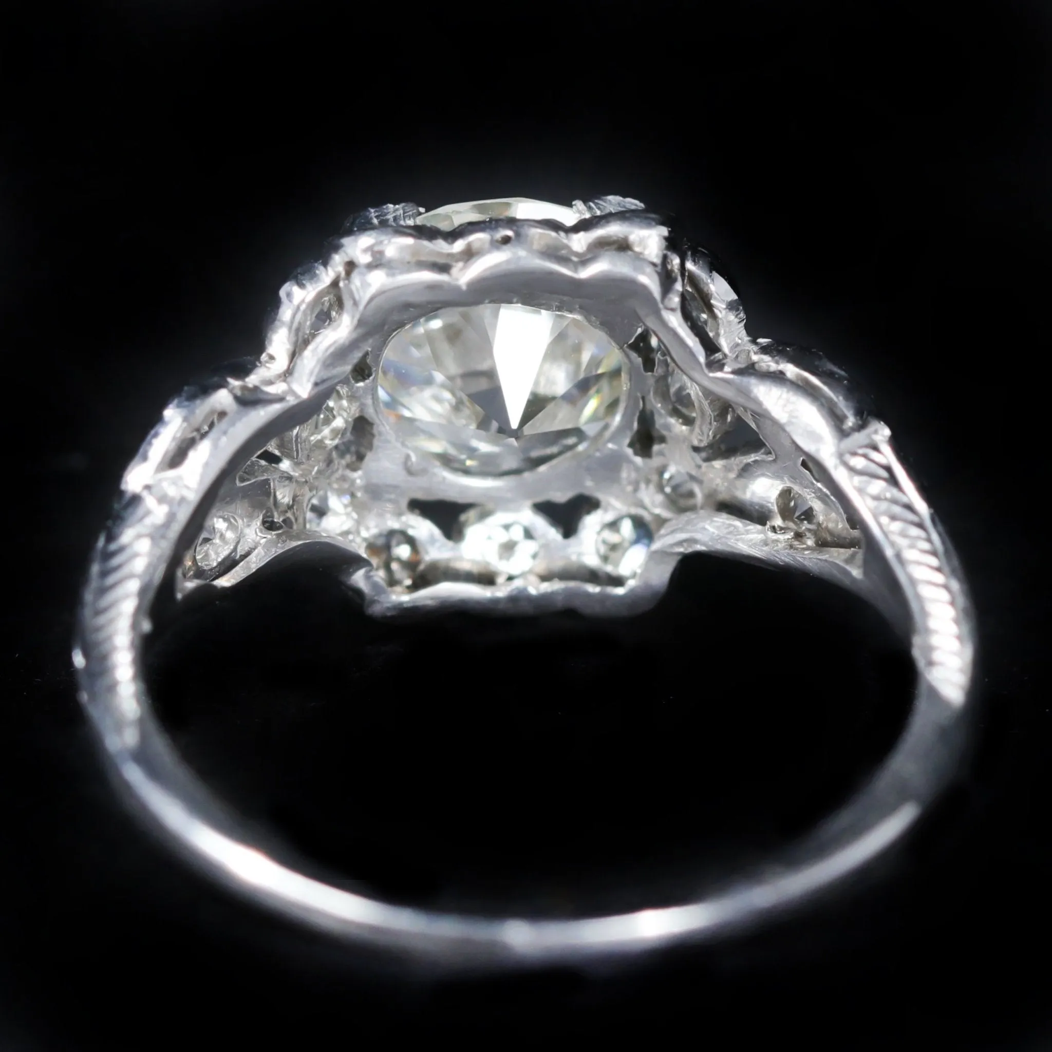 Art Deco Platinum 1.68 Carat Old European Cut Diamond Engagement Ring