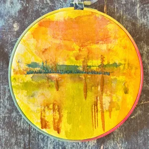 autumn morning - painted mixed media hoop art