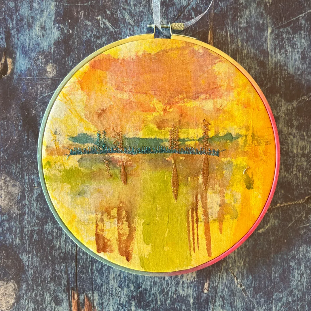 autumn morning - painted mixed media hoop art