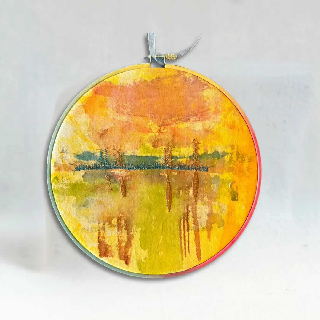 autumn morning - painted mixed media hoop art