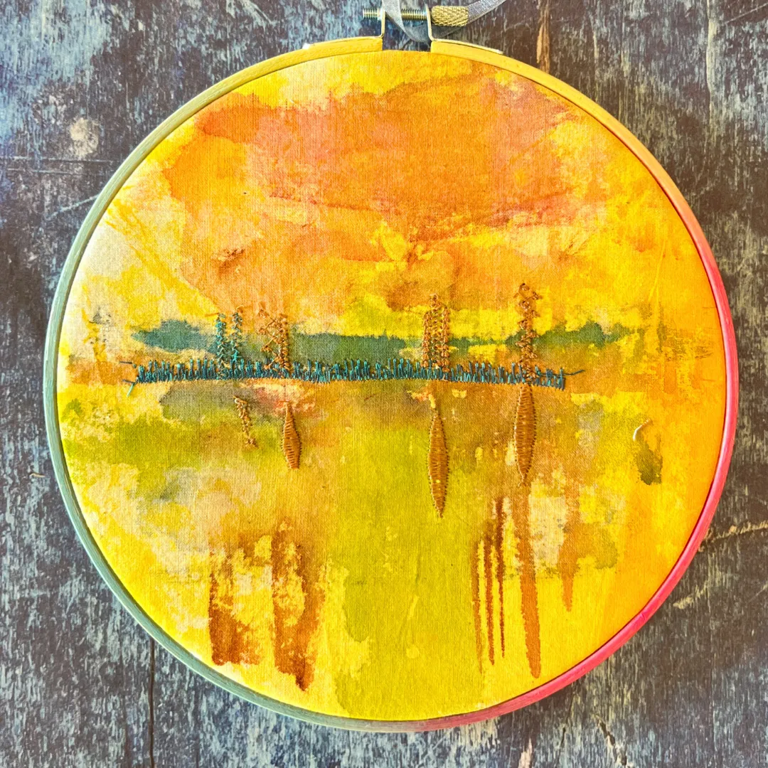 autumn morning - painted mixed media hoop art