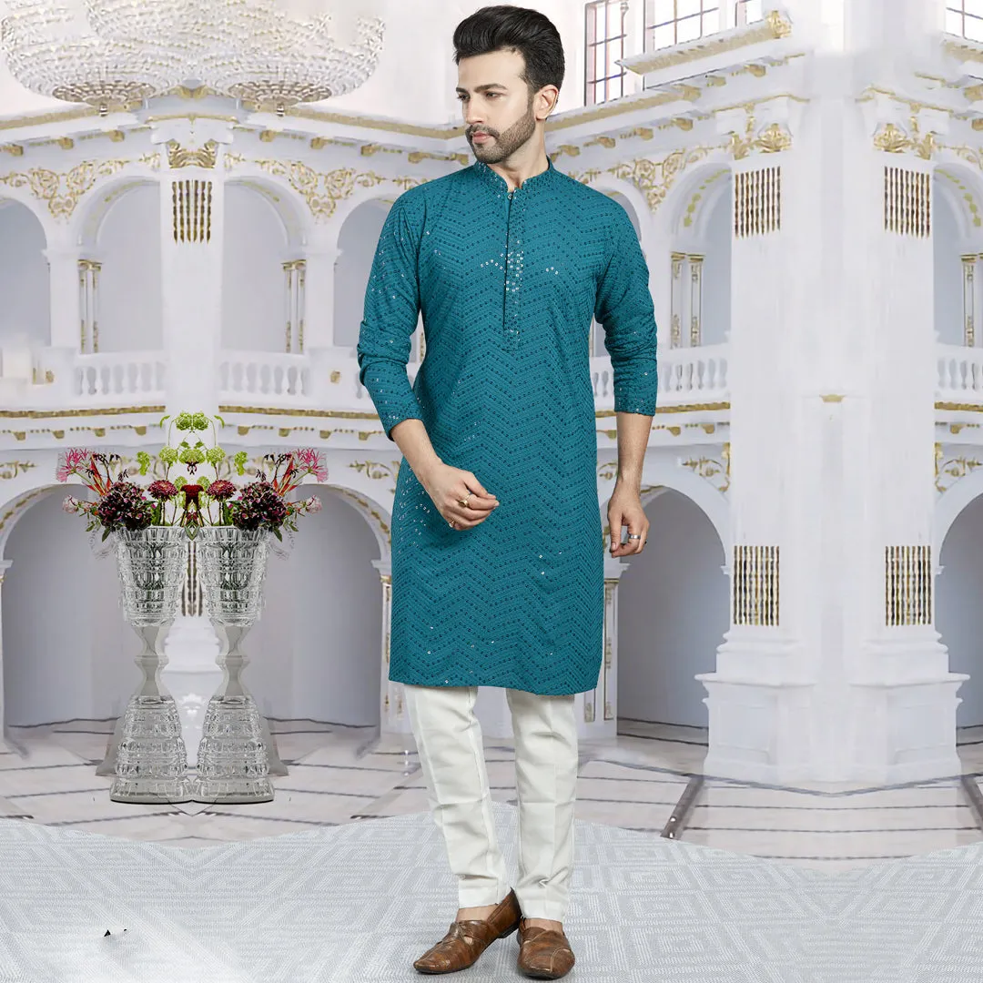 Azure Rama Blue Sparkle Kurta for Men