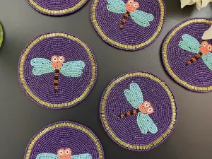 Baby Dragonfly Beaded Drink Coaster set of 6