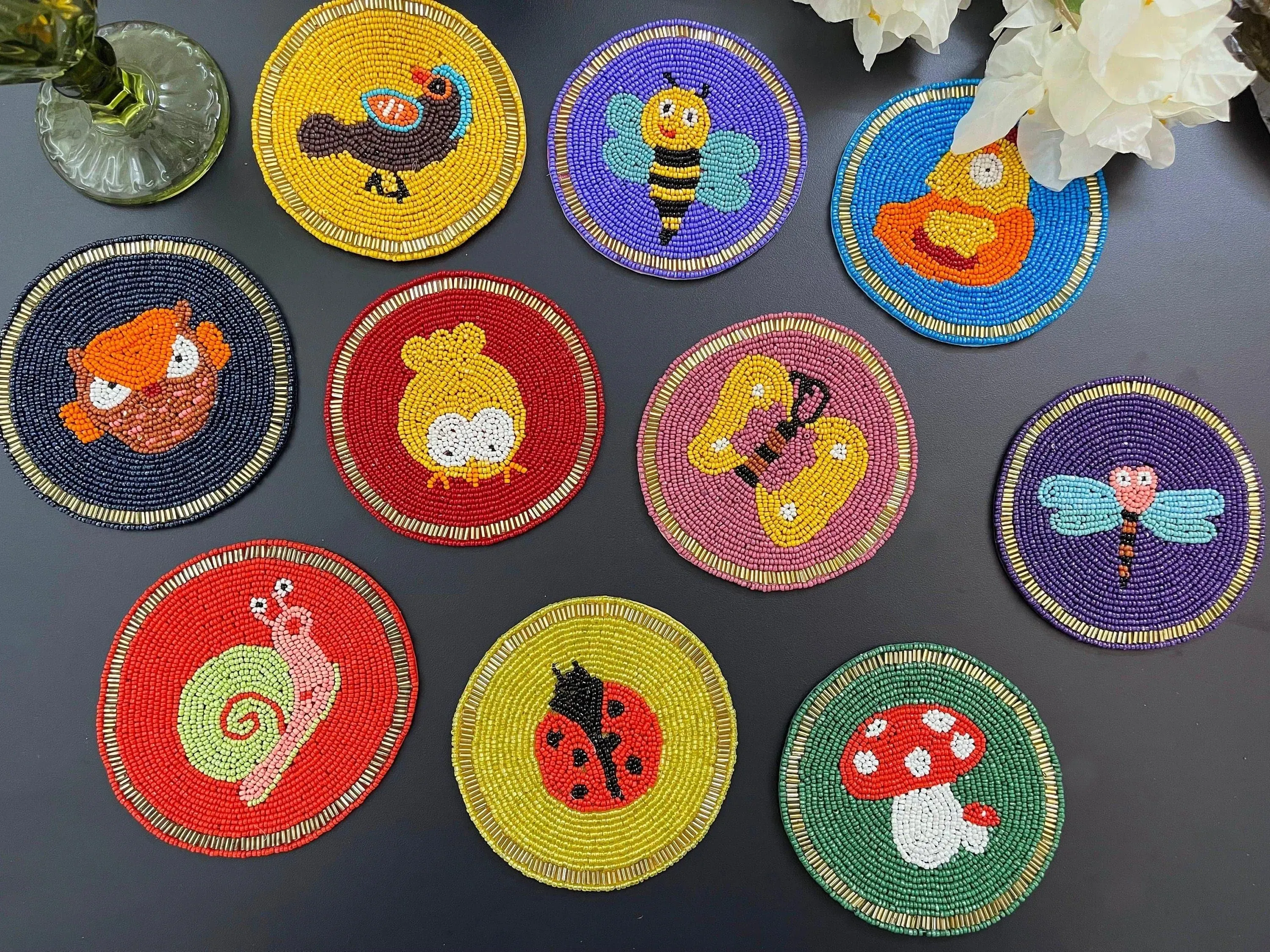 Baby Dragonfly Beaded Drink Coaster set of 6
