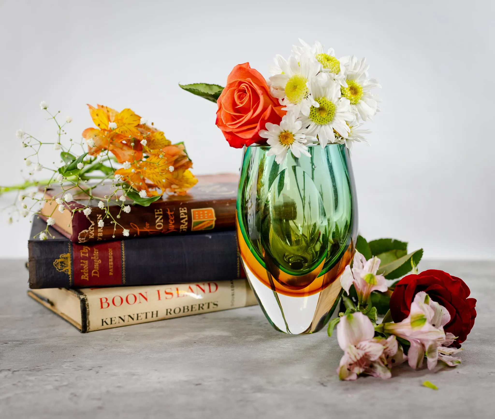 Badash J514 Rimini Murano Style Art Glass Amber & Green Vase, 6.5" x 3.75" x 3.75"