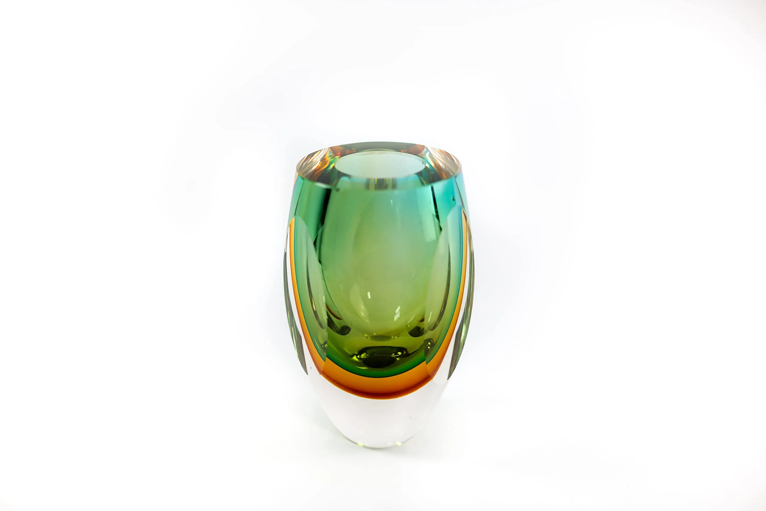 Badash J514 Rimini Murano Style Art Glass Amber & Green Vase, 6.5" x 3.75" x 3.75"