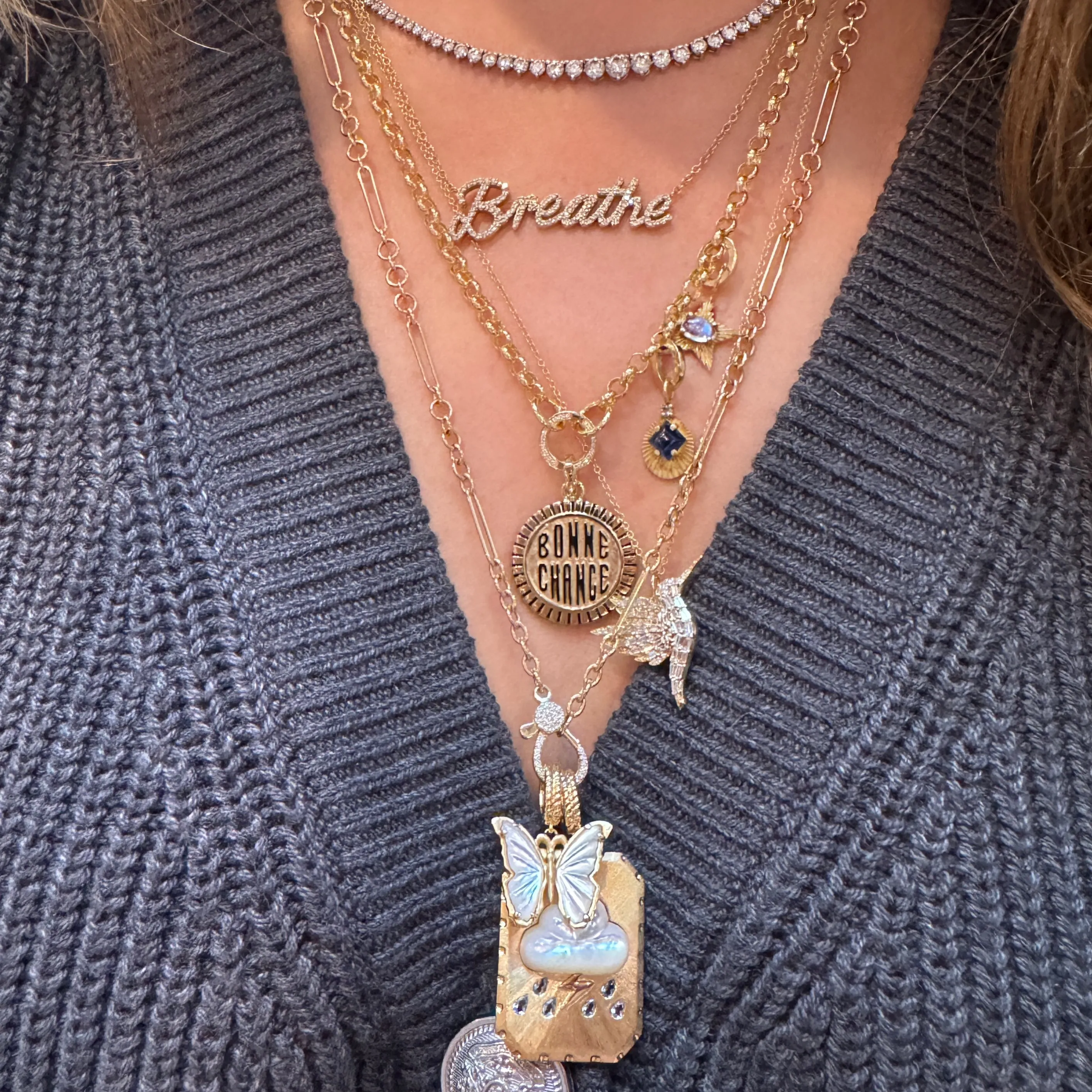 Baguette Diamond Hummingbird Necklace