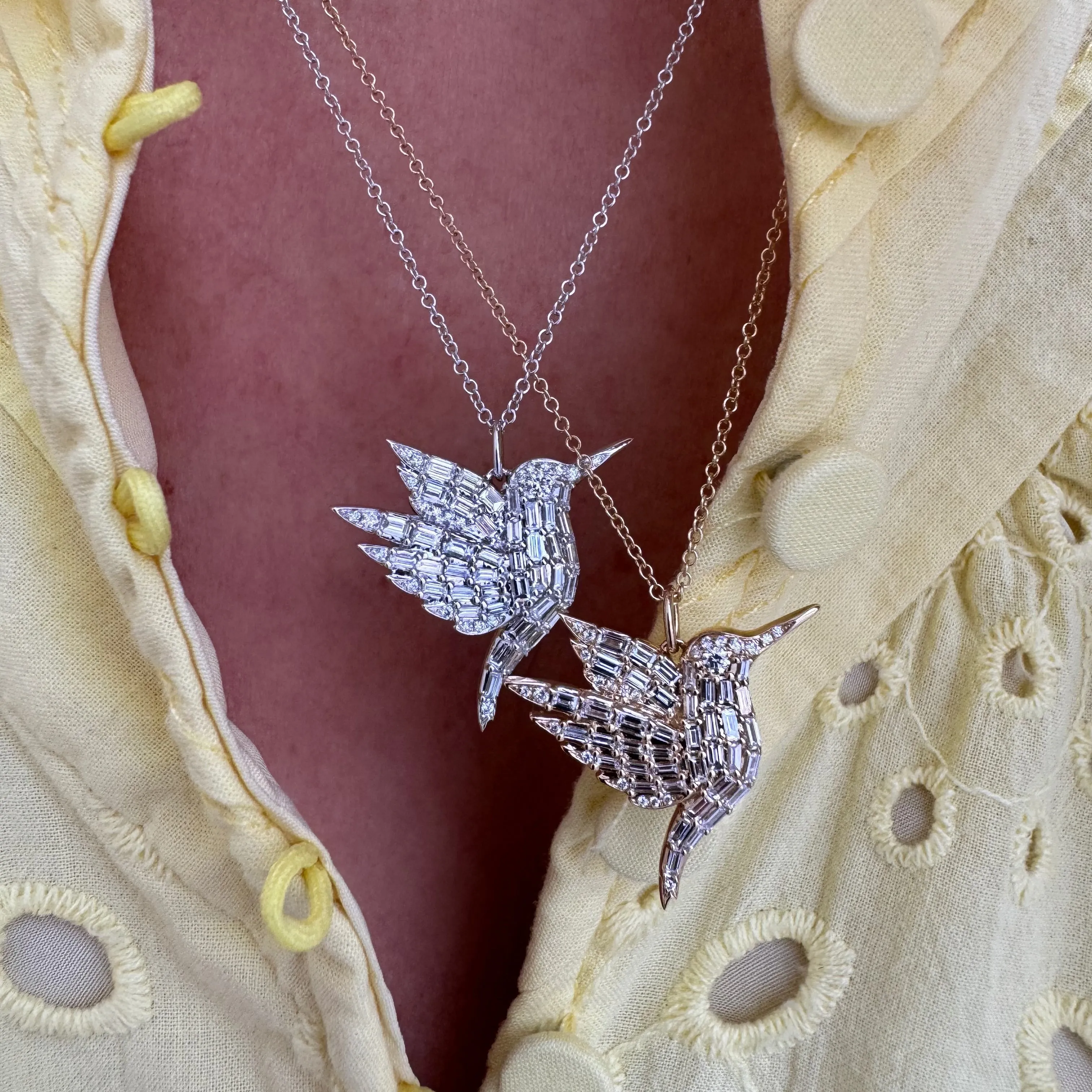 Baguette Diamond Hummingbird Necklace