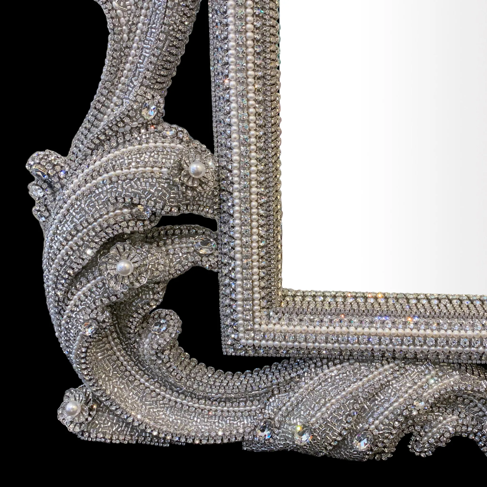 Baroque Style Wall Mirror - Premium Crystals & Freshwater Pearls
