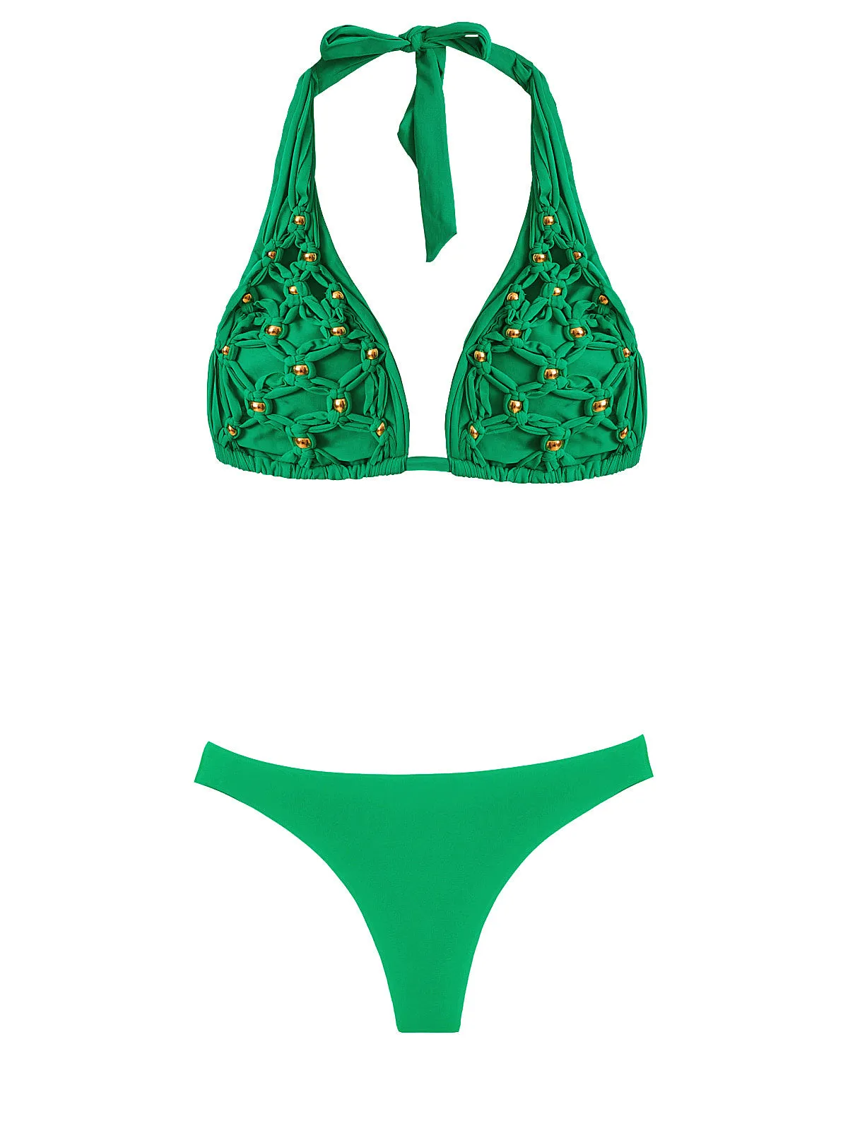 Beaded Brynn Halter-Basic Ruched Bikini ::RET