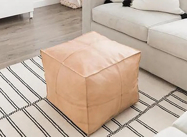 Beautiful KESHMARK Natural Square pouf "60% OFF" Handmade leather Pouf, Moroccan pouf, pouf footstool, unstuffed poufs, genuine leather pouf
