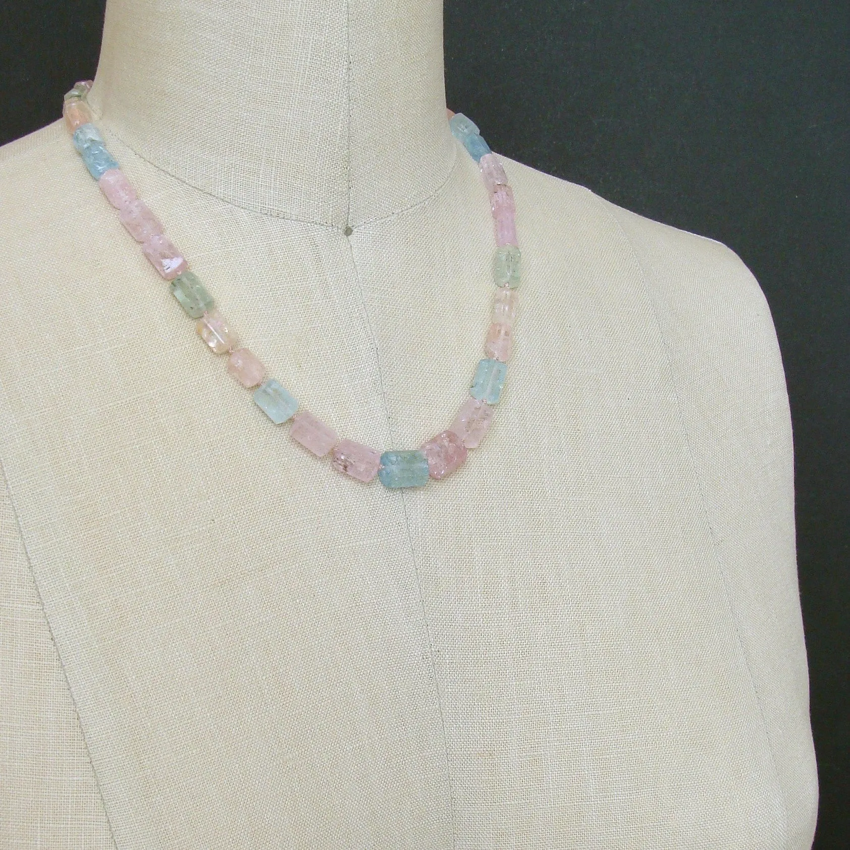 Beryl Aquamarine Morganite Necklace With 14k Gold Diamond Filigree Clasp - Belle Necklace
