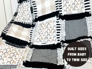 Black and White Rainbow Baby Quilt Bedspreads, Neutral Baby Quilts, Baby Girl Quilts and Boy Nursery Bedding