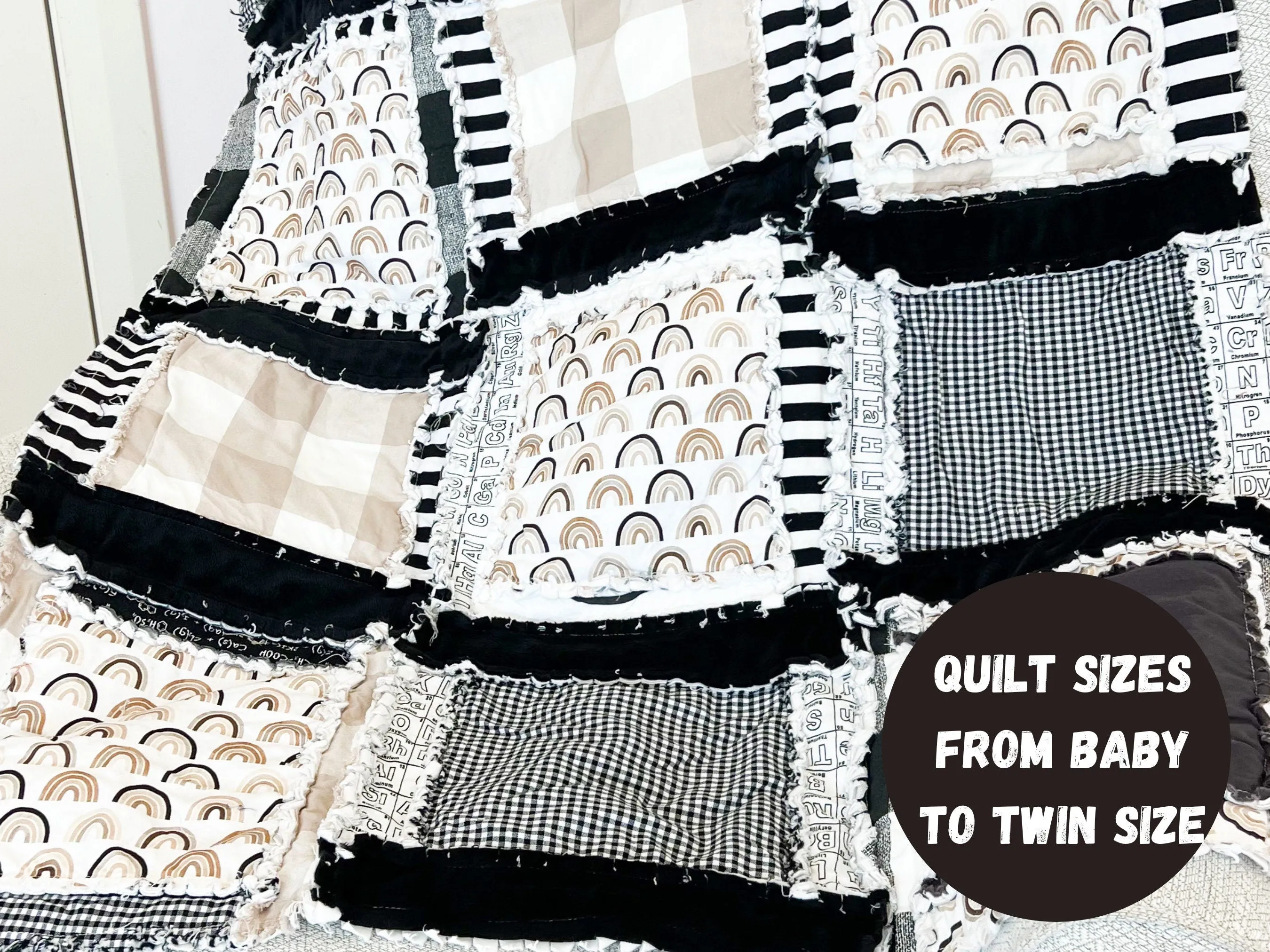 Black and White Rainbow Baby Quilt Bedspreads, Neutral Baby Quilts, Baby Girl Quilts and Boy Nursery Bedding