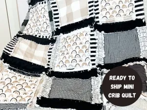 Black and White Rainbow Mini Crib Baby Quilt Bedspreads, Neutral Quick Ship Quilts, Baby Girl Quilts and Boys