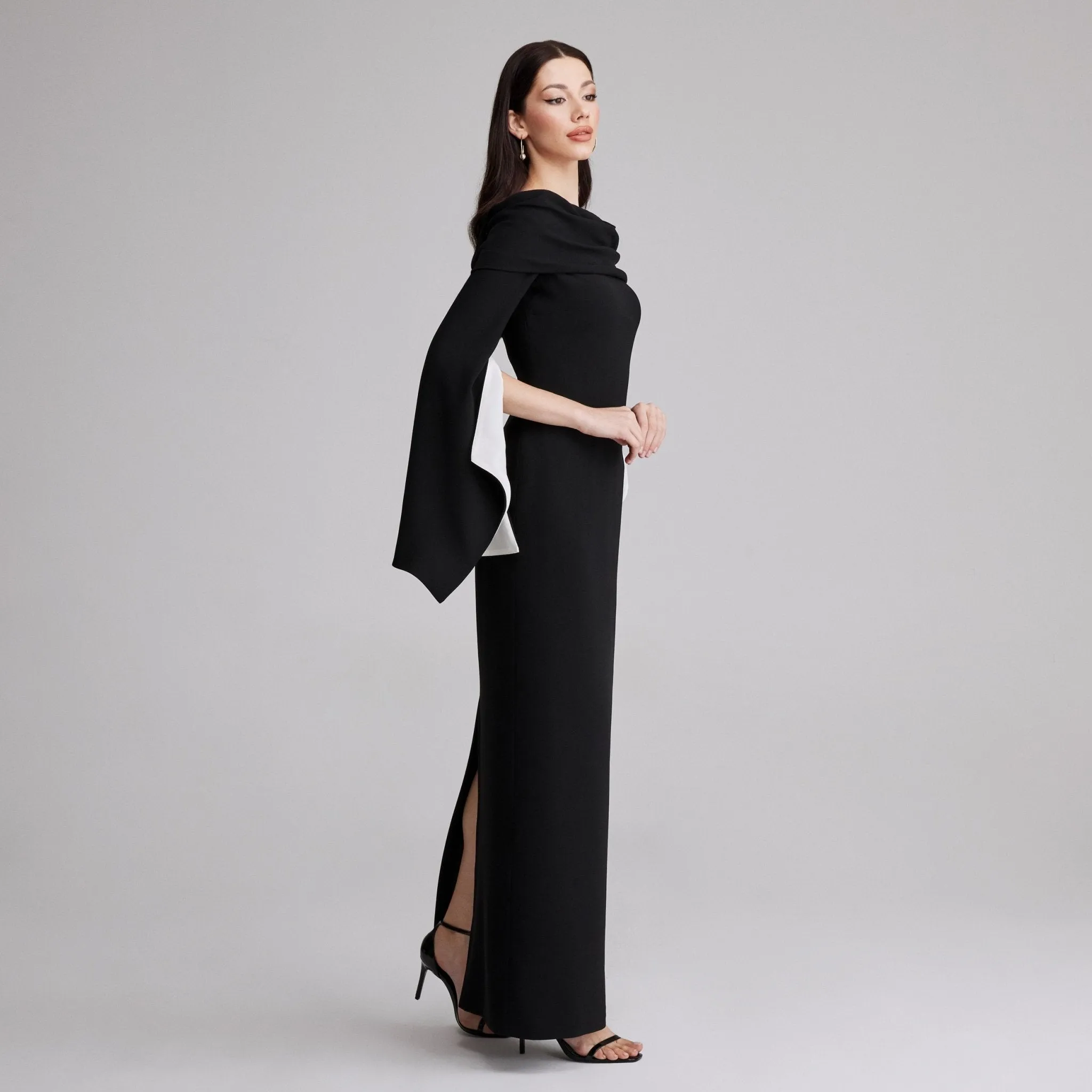Black Draped Off-Shoulder Crepe Maxi Dress