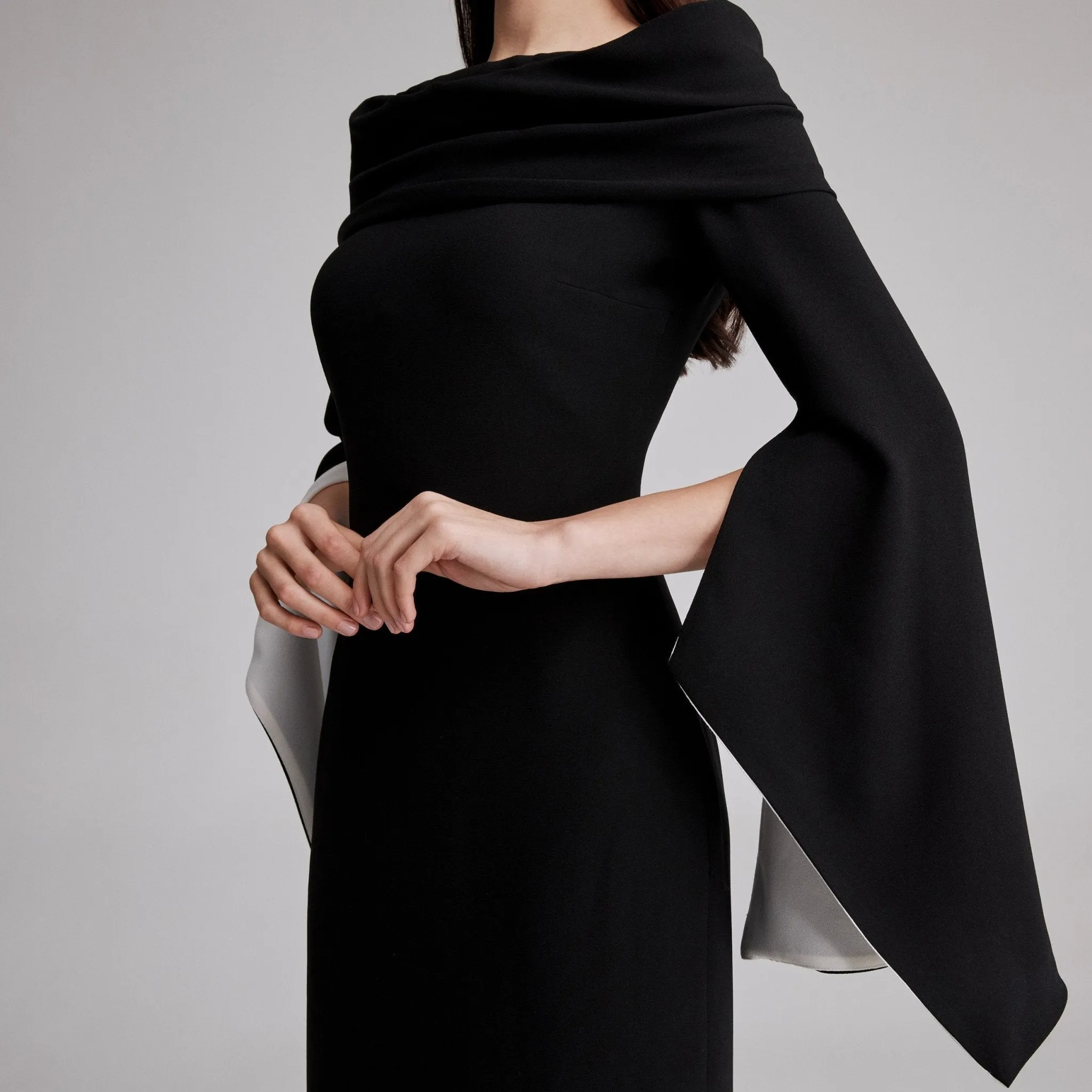 Black Draped Off-Shoulder Crepe Maxi Dress