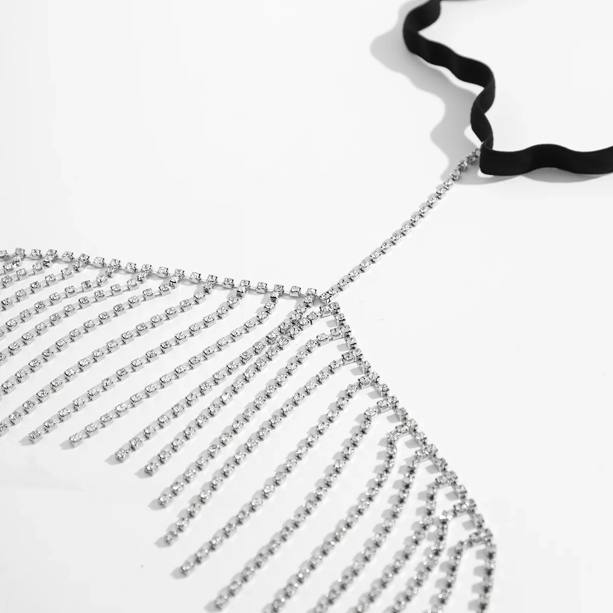 Black Elastic Thigh Chain with Exquisite Rhinestone Tassel