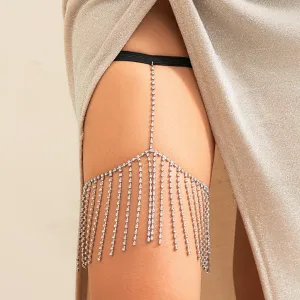 Black Elastic Thigh Chain with Exquisite Rhinestone Tassel