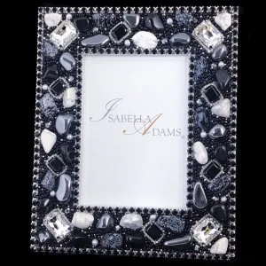 Black Onyx Gemstone 5 x 7 Picture Frame Featuring Premium Crystal