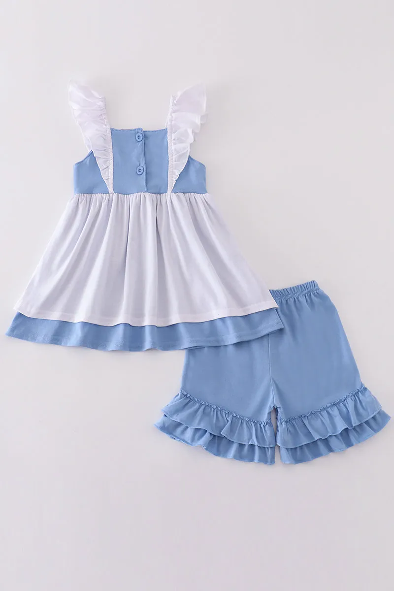 Blue Cinderella Smocked Girl Set