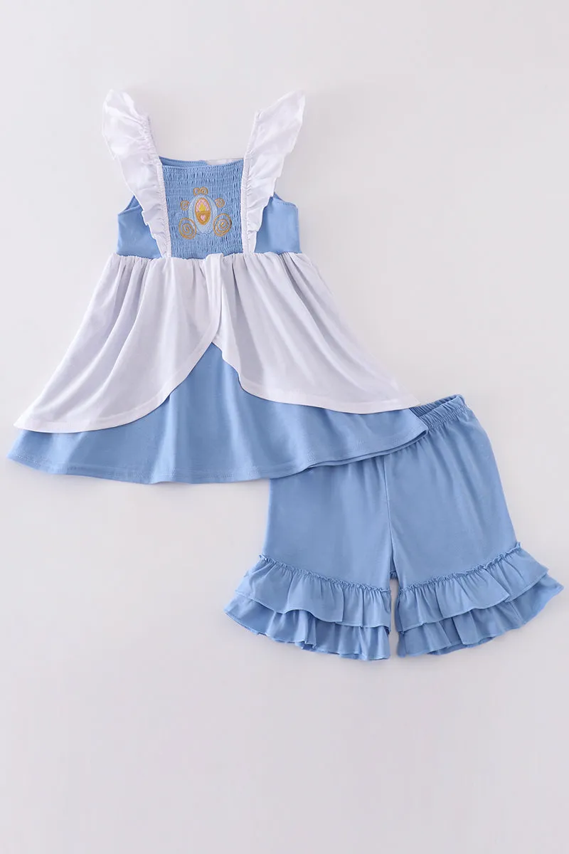 Blue Cinderella Smocked Girl Set